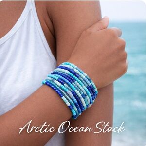 Arctic Ocean Stack Bracelet – Blue Memory Wire Wrap Fundraiser Piece